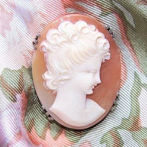 Victorian Revival European 800 Silver Carved Shell Cameo Pin Pendant Combo